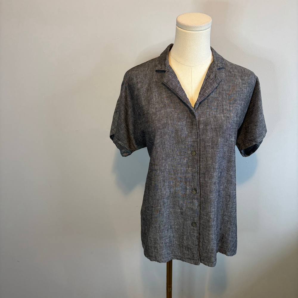 Silver Jeans Co. Women's Oversized Grey Linen Blend Button-Down Shirt, Size M